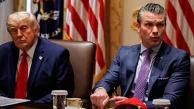 US President Donald Trump, left, and Pete Hegseth, US secretary of defense, during a cabinet meeting