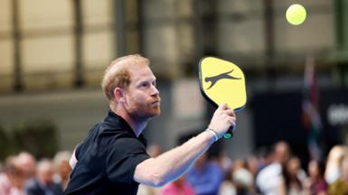 Prince Harry playing pickleball at Invictus Games in Birmingham NEC