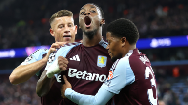 Jhon Duran celebrates scoring for Aston Villa with his team-mates