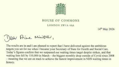 Top of Wes Streeting's resignation letter to Sir Keir Starmer