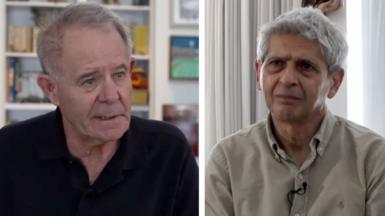 Former deputy chief of Mossad, Rami Igra, on left side. BBC Persian special correspondent, Kasra Naji, on right side