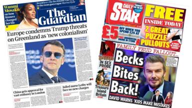 A composite image of the front pages of the Guardian and the Daily Star on 21 January 2026