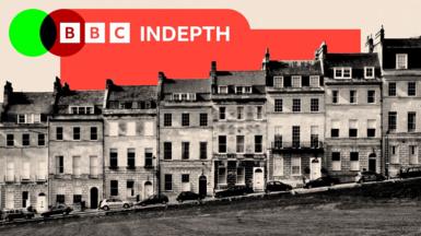 A treated image of a shot of a row of houses