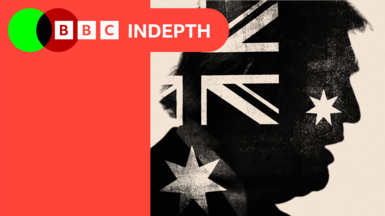 A treated image of a side shot of Donald Trump with the Australian flag edited onto him