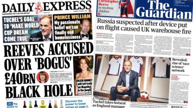 Two newspaper front pages the Daily Express and The Guardian