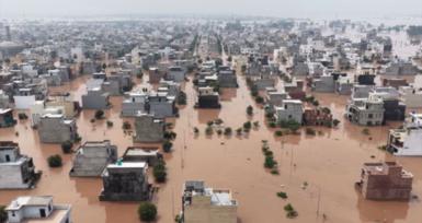 Buildings submerged in flood water