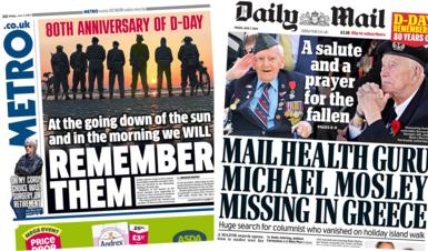 The front pages of the Metro and Daily Mail