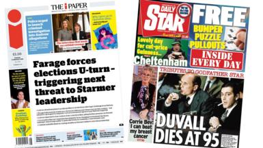 The front pages of the i Paper and the Daily Star on 17 February 2026.