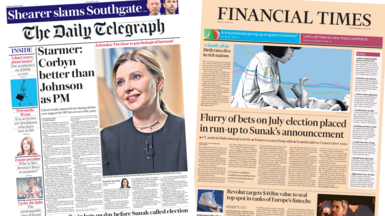 Front page of the Daily Telegraph and of the Financial Times