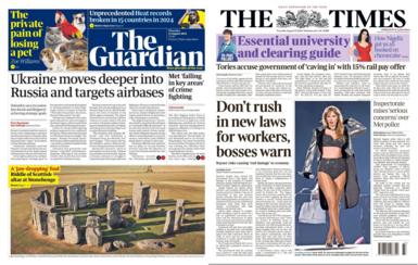 The front cover of The Guardian and The Times