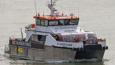 Border Force boat pictured while escorting migrants into Ramsgate Docks, Kent.
