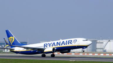 A Boeing 737-8AS (B-LRV) from Ryanair takes off on March 21, 2026.