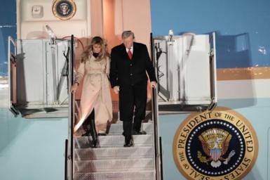 President Trump and First Lady Melania leave Air Force One at Stansted Airport