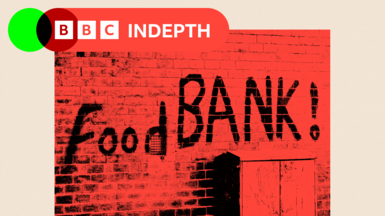 A wall with the words "Food Bank!" written on it