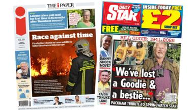 Newspaper headlines: 'Race against time' and 'We've lost a Goodie'