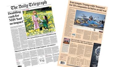 A composite image of the front pages of the Financial Times and the Daily Telegraph on 26 February 2026