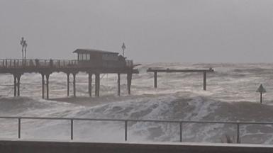 A general view of Teignmouth Grand Pier showing part of the structure destroyed.