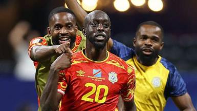 Yoane Wissa celebrates the third goal against Uzbekistan