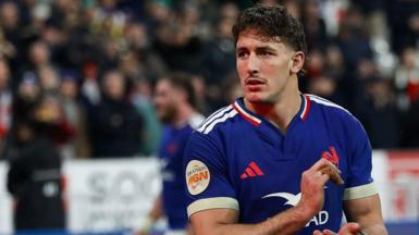 Oscar Jegou playing for France in the 2026 Six Nations