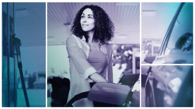 Stock image of a woman filling a car with petrol