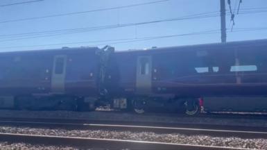 A section of the train which appears to have crashed 