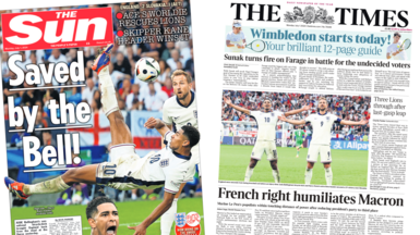 Front pages of the Sun and the Times newspapers