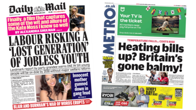 A composite image of the front pages of the Daily Mail and the Metro.