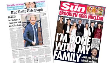 A composite image of the front pages of the Daily Telegraph and the Sun on 20 January 2026
