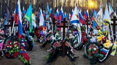 A burial site of Russian soldiers killed during the country's war in Ukraine, in the rural Volga region of Kostroma, 300kms from the Russian capital of Moscow.