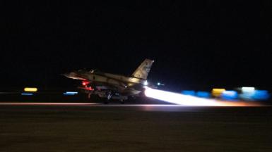 An Israeli fighter jet takes off to conduct strikes on Hezbollah targets in southern Lebanon. Photo: 19 September 2024