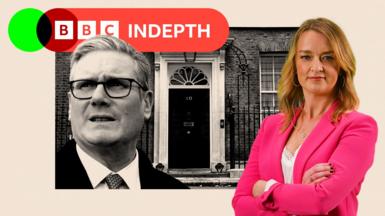 A treated image of Keir Starmer and No.10 door