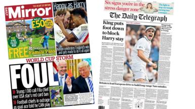 A composite of the front pages of the Daily Mirror and the Daily Telegraph on 7 July 2026.