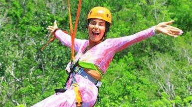 Catherine Wieland on a zipline in Mexico.