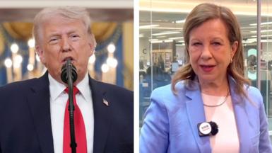 A composite image of Donald Trump and Lyse Doucet 