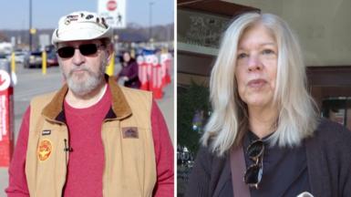 Two Trump supporters are talking to the camera.