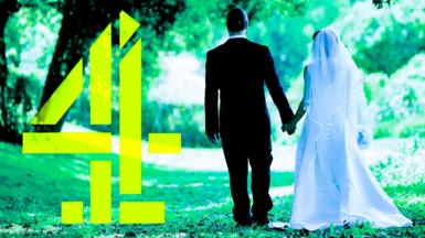 A composite image of a married couple walking away with a Channel 4 logo overlaid.