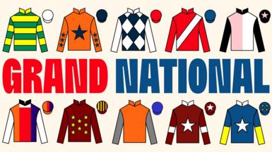 A Grand National graphic with the silks of I Am Maximus, Panic Attack, Banbridge, Grangeclare West, Gerri Colombe, Haiti Couleurs, Monty’s Star, Captain Cody, Stellar Story and Jordans on. 