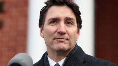 Headshot of Justin Trudeau during a news conference at Rideau Cottage in Ottawa