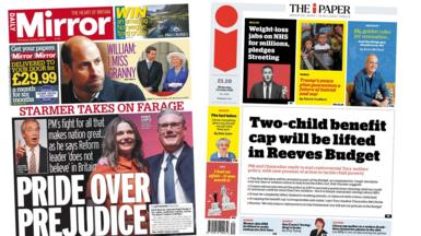 Newspaper headlines: 'Starmer takes on Farage' and Labour reviews 'two-child benefit cap'