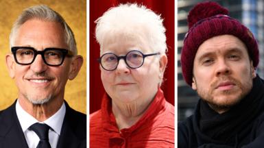 A composite image of Gary Lineker, Val McDermid and Gary Stevenson