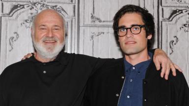 Director Rob Reiner and his son Nick Reiner hold arms around each other's shoulders as they attend AOL Build Presents: "Being Charlie" at AOL Studios In New York on May 4, 2016 in New York City.