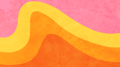 The logo for the Upbeat newsletter. It consists of four abstract style waves  - yellow orange and a darker orange and pink.