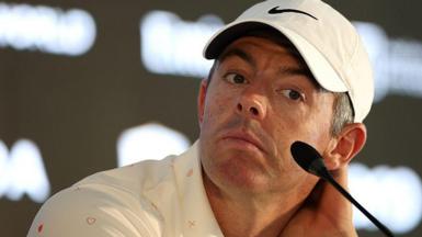 Rory McIlroy at a news conference prior to the Hero Dubai Desert Classic at Emirates Golf Club in January 2026