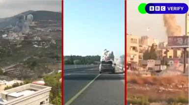 Three pictures shows places in southern Lebanon and Israel as rockets hit them