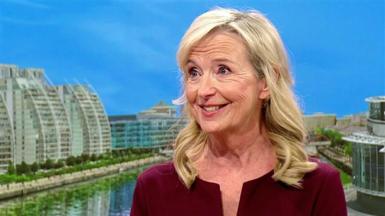Carol Kirkwood on BBC Breakfast, looking emotional