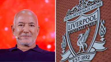 Jeff Bezos and Liverpool FC badge