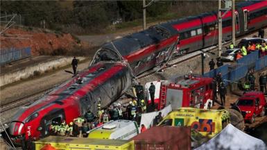 A screen grab from a video made available by the Spanish Civil Guard shows agents gathering evidence at the site of the wreckage where, on 18 January 2026, at least 39 people died