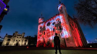 Remembrance imagery projected on to the Tower of London