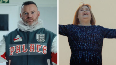 Wayne Rooney and Susan Boyle in scenes from their adverts