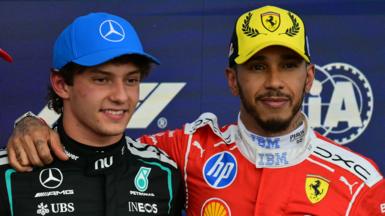 Lewis Hamilton with his arm around Kimi Antonelli's shoulder after qualifying for the British Grand Prix